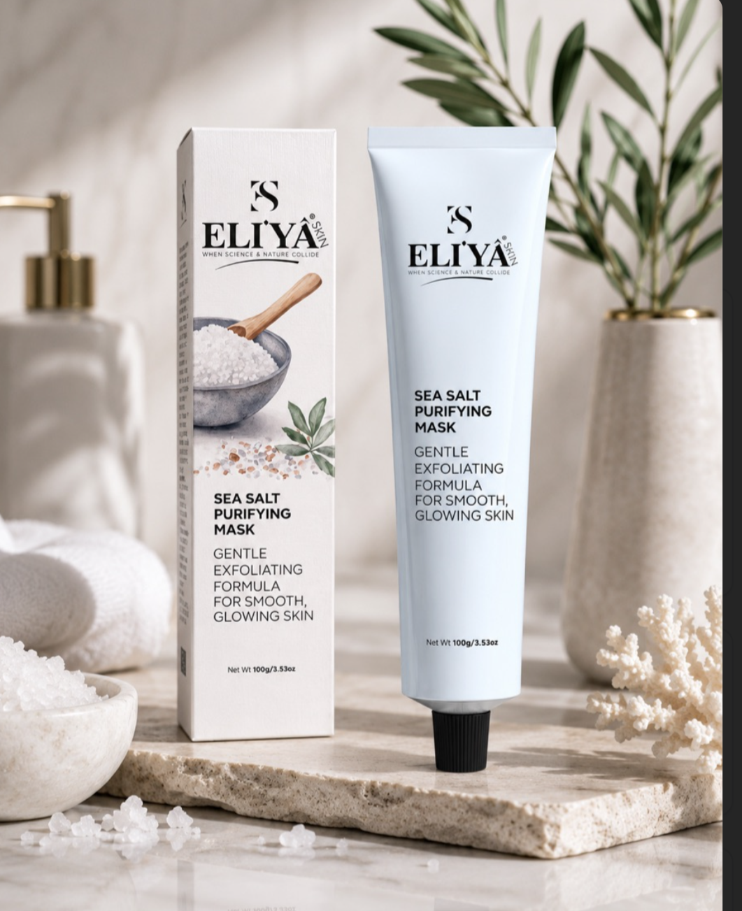 Eliya Skin Sea Salt Purifying Mask - Gentle Exfoliating Formula for Smooth, Glowing Skin