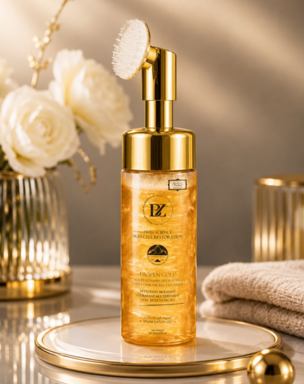 Below Zero Frozen Gold Hydrating Lava Foam Facial Cleanser – 24H Moisture | Brush Applicator