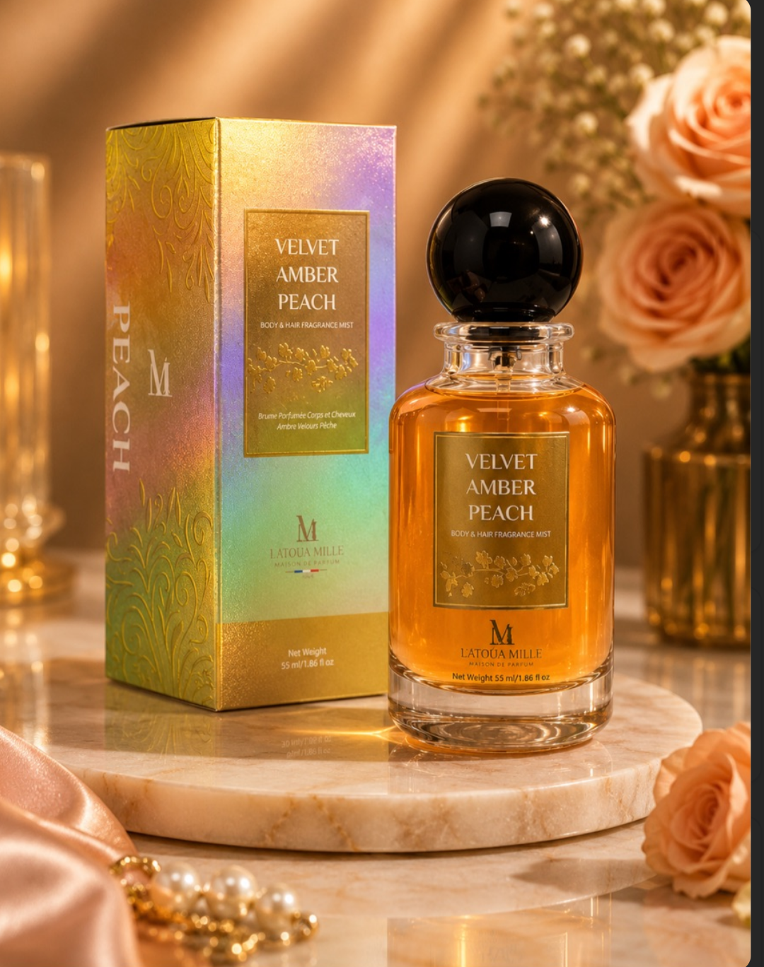 LÁTOUA Mille Velvet Amber Peach Body & Hair Fragrance Mist