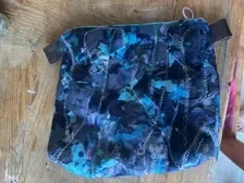 Upcycled blue tones sling bag