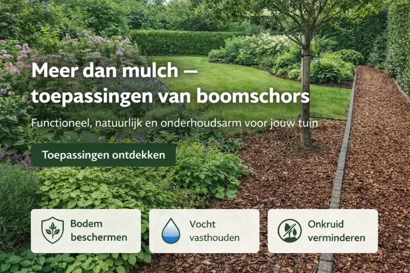 Toepassingen van boomschors in de tuin – natuurlijke mulch in borders en tuinpad met verzorgde uitstraling