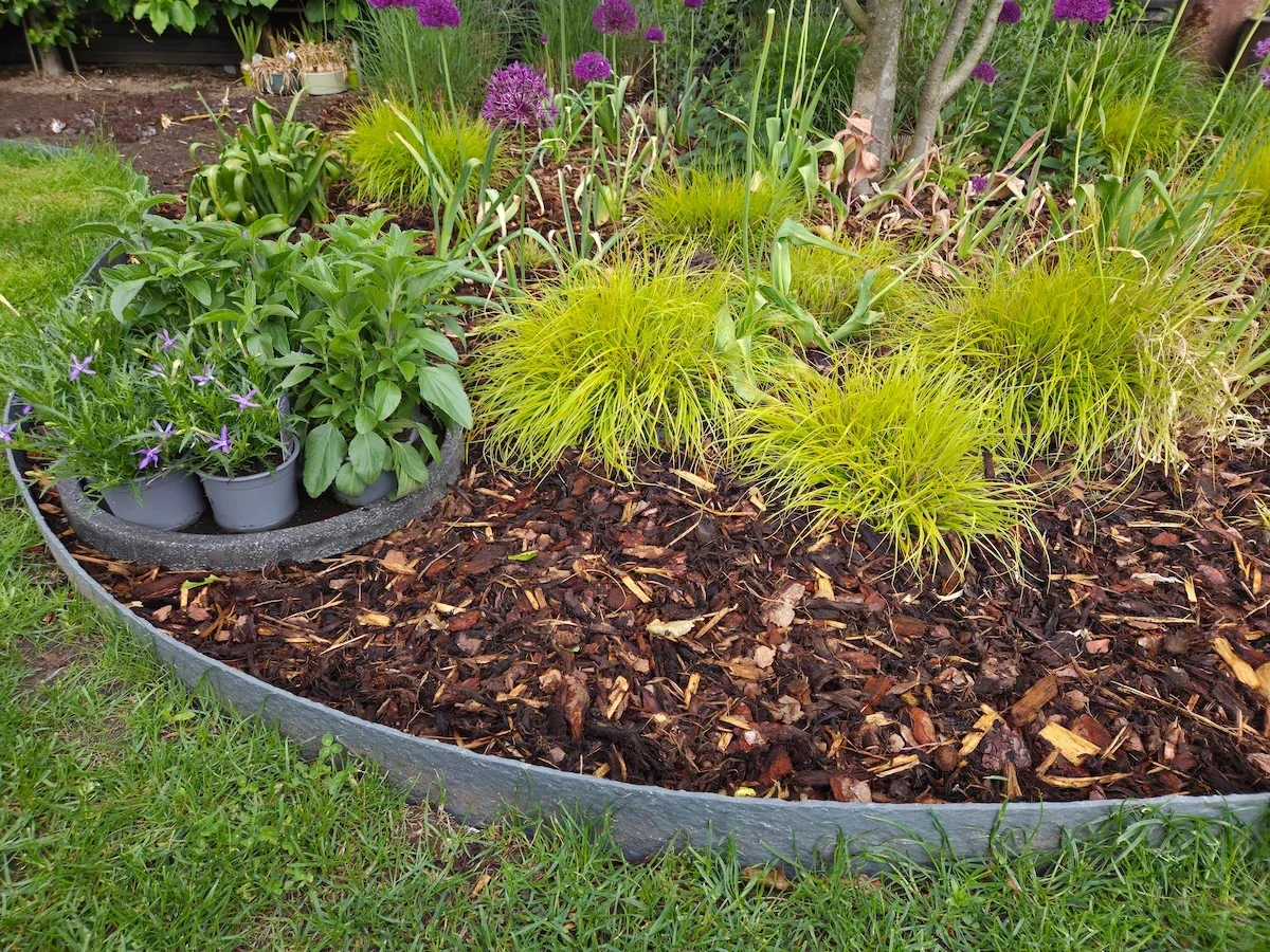 Boomschors in een aangelegde tuin als bodembedekking