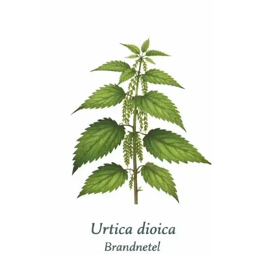 Botanische illustratie van brandnetel (Urtica dioica) als veelvoorkomend onkruid in de tuin – boomschors60