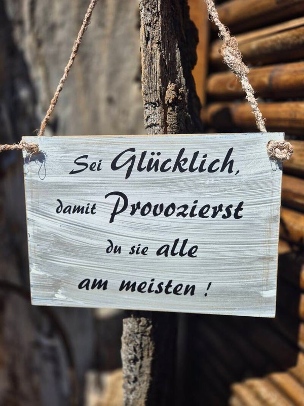 Holzschild Spruch glücklich