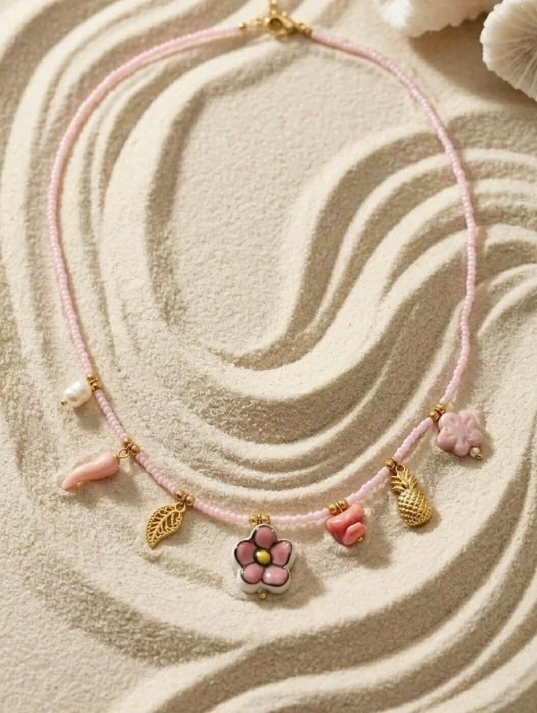 bloemen ketting roze