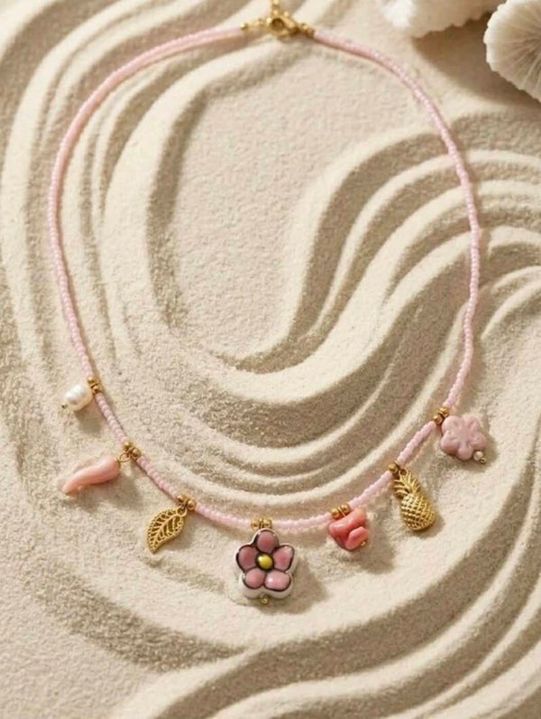 bloemen ketting roze