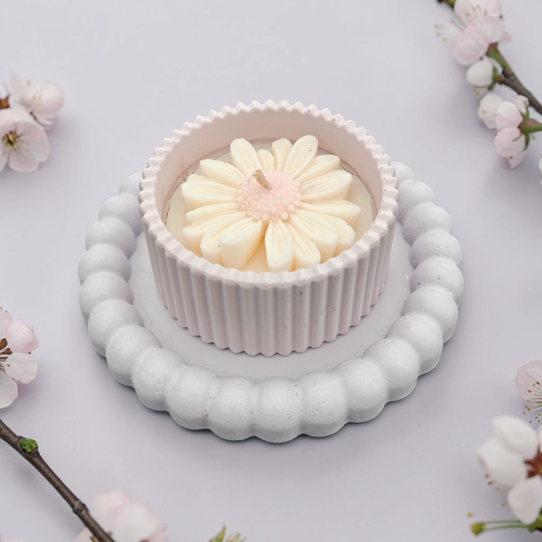 Setje Bubbelschaaltje en bloemen geurkaars - pastel paars