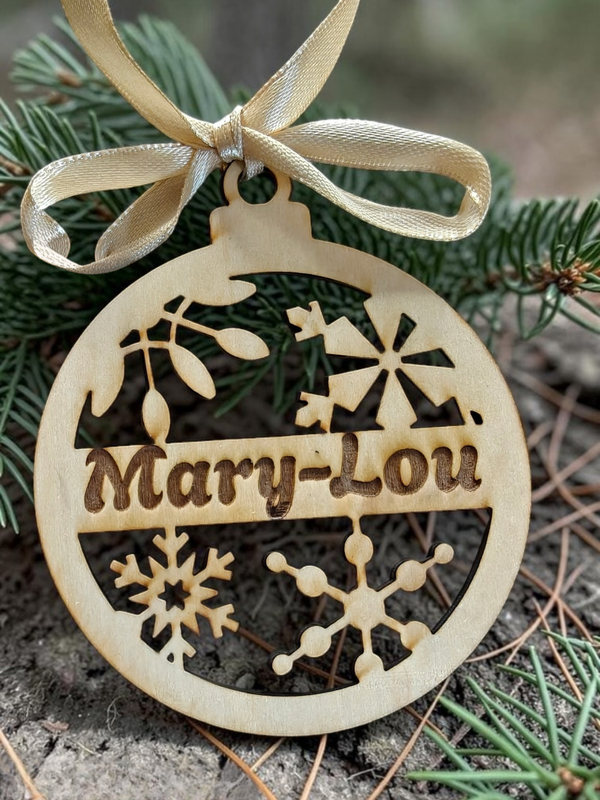 Houten kerstbal met naam