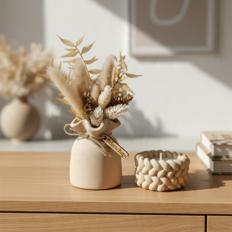 Geschenkset Beterschap - met droogbloemen en kaars