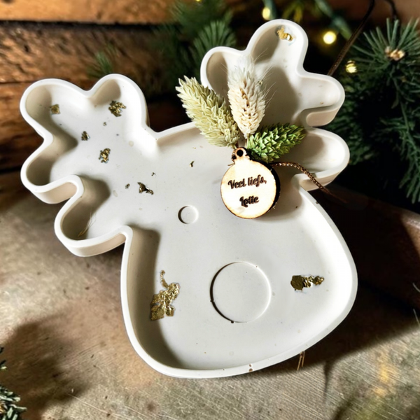 Schaaltje rendier of kerstboom met gepersonaliseerd label | persoonlijk kerstcadeau