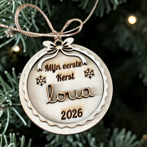 Gepersonaliseerde 3D-kerstbal – Mijn eerste kerst 2026