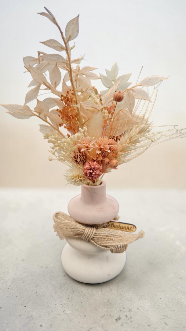 Vaasje met droogbloemen - bedankt! - roze