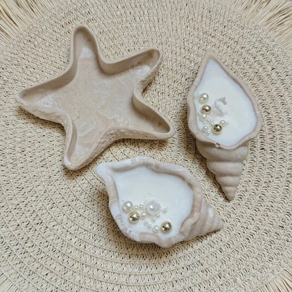 Set zeedecoratie beige - schaaltje en geurkaarsen