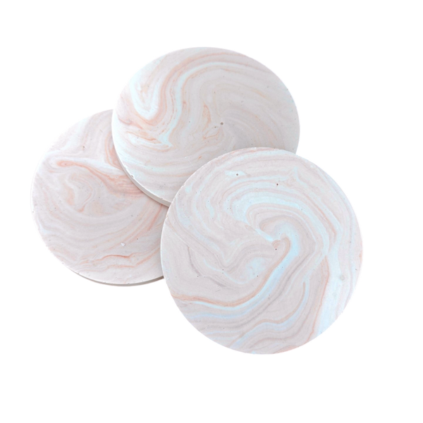 3 ronde glazenonderzetters marmerlook roze