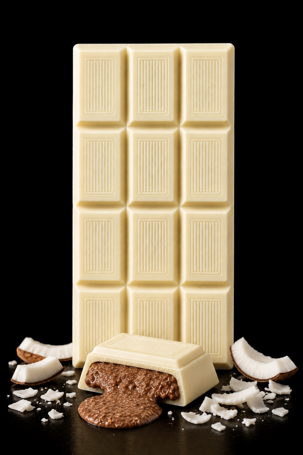 Tavoletta 100g - Cioccolato bianco 31,4% con Crema delicrisp al cocco