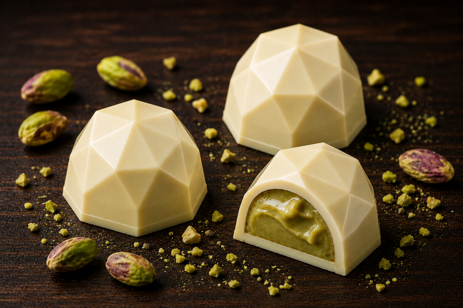 Pralina Diamante - Cioccolato bianco 31,4% con Crema al pistacchio
