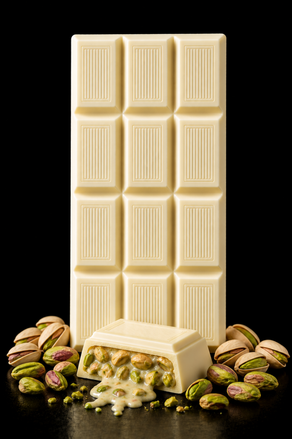 Tavoletta 100g - Cioccolato bianco 31,4% con Pistacchi salati