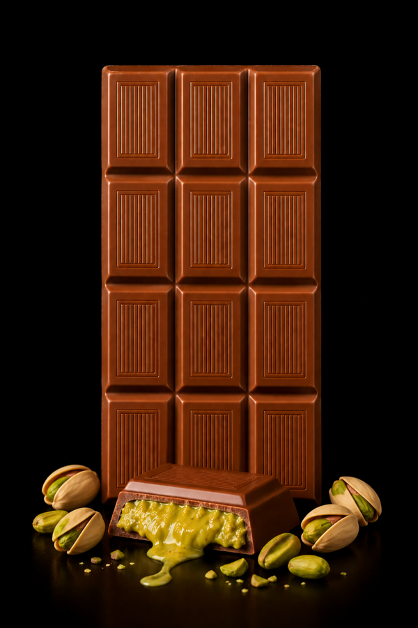 Tavoletta 100g - Cioccolato al latte 34% con Crema al pistacchio
