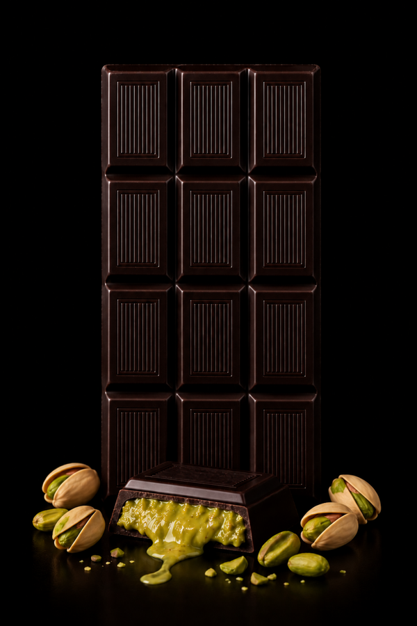 Tavoletta 100g - Cioccolato fondente 52% con Crema al pistacchio