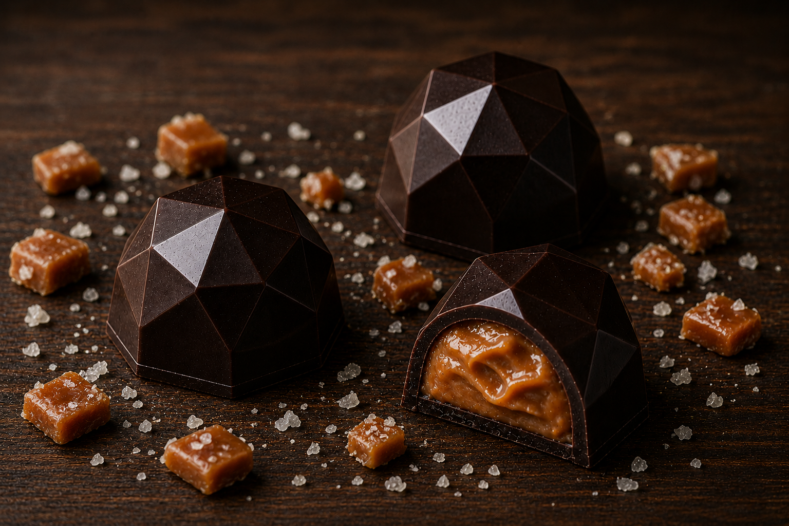 Pralina Diamante - Cioccolato fondente 52% con Crema caramel fleur de sal