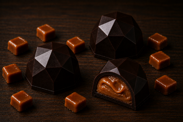 Pralina Diamante - Cioccolato fondente 52% con Crema caramel toffee d'or