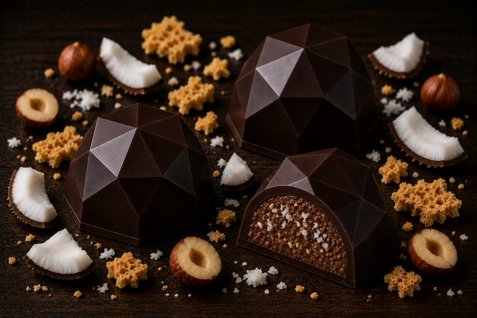 Pralina Diamante - Cioccolato fondente 52% con Crema delicrisp al cocco
