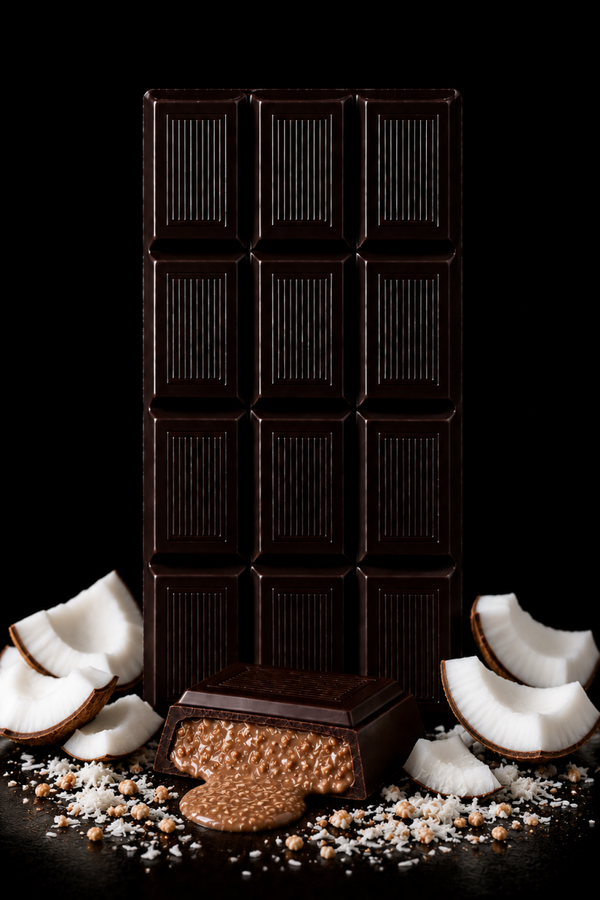 Tavoletta 100g - Cioccolato fondente 52% con Crema delicrisp al cocco