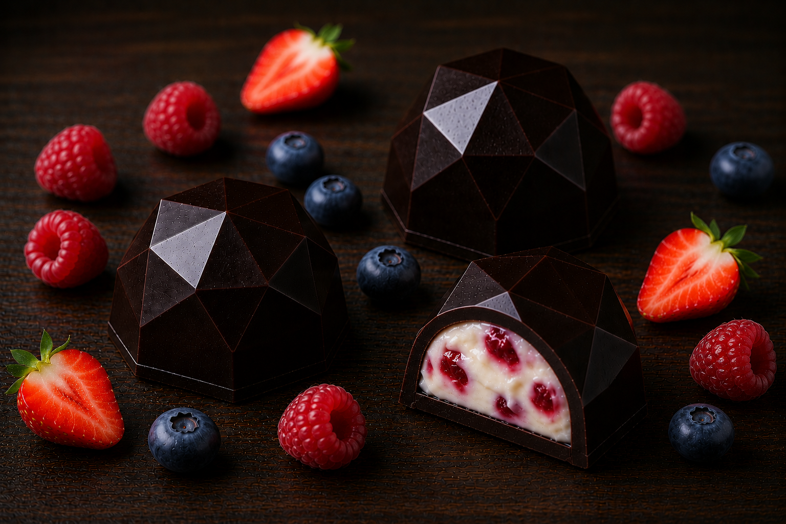 Pralina Diamante - Cioccolato Fondente 52% con Crema crunch ai frutti rossi