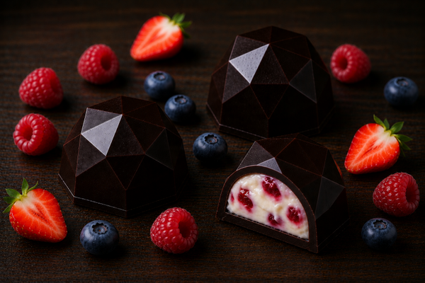 Pralina Diamante - Cioccolato Fondente 52% con Crema crunch ai frutti rossi