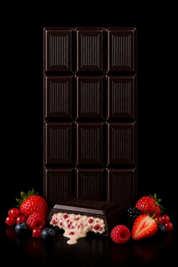 Tavoletta 100g - Cioccolato Fondente 52% con Crema crunch ai frutti rossi