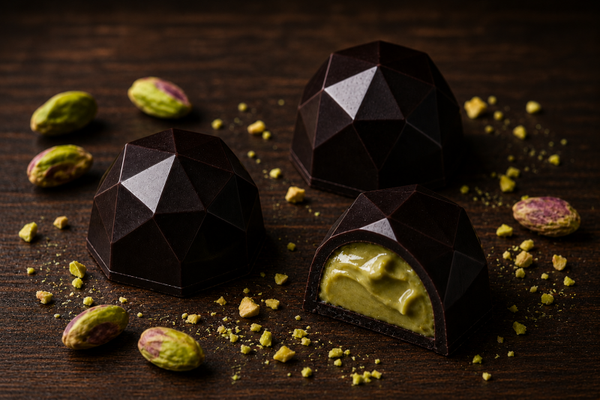 Pralina Diamante  - Cioccolato fondente 52% con Crema al pistacchio