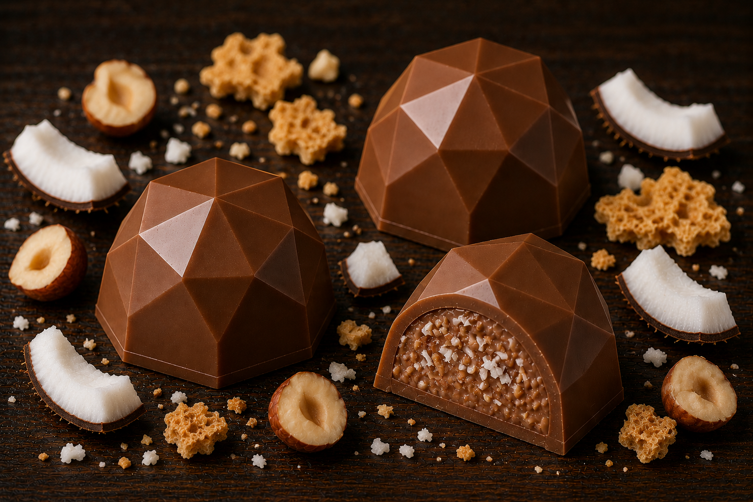 Pralina Diamante  - Cioccolato al latte 34% con Crema delicrisp al cocco