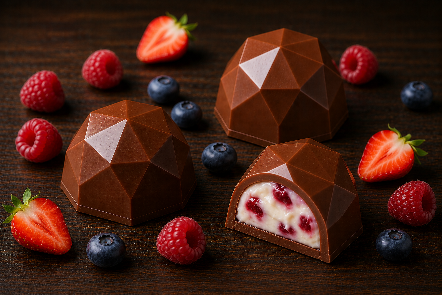 Pralina Diamante - Cioccolato al latte 34% con Crema crunch ai frutti rossi