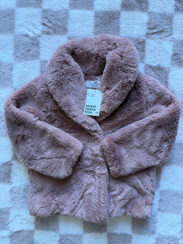 H&M shaggy jas maat 110/116 - Licht roze