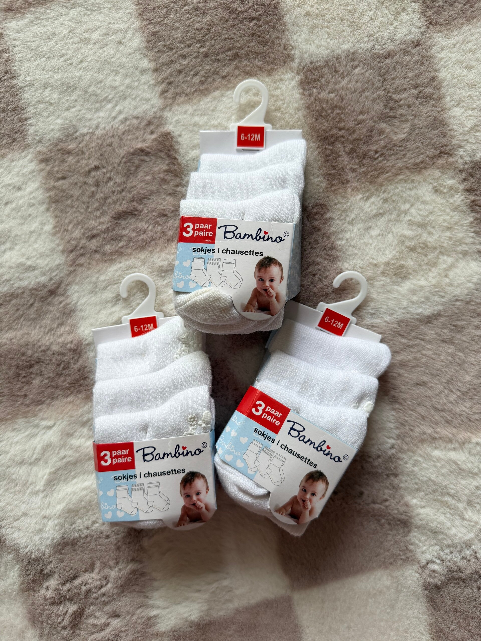 3X Bambino sokken maat 6-12 maand