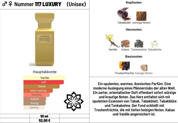 Luxury Unisexparfüm mit 30% Essenz Nummer #117
