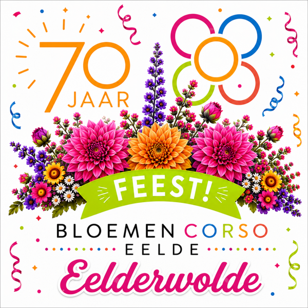 Tegel 70-jarig bestaan Bloemencorso Eelde met wijknaam