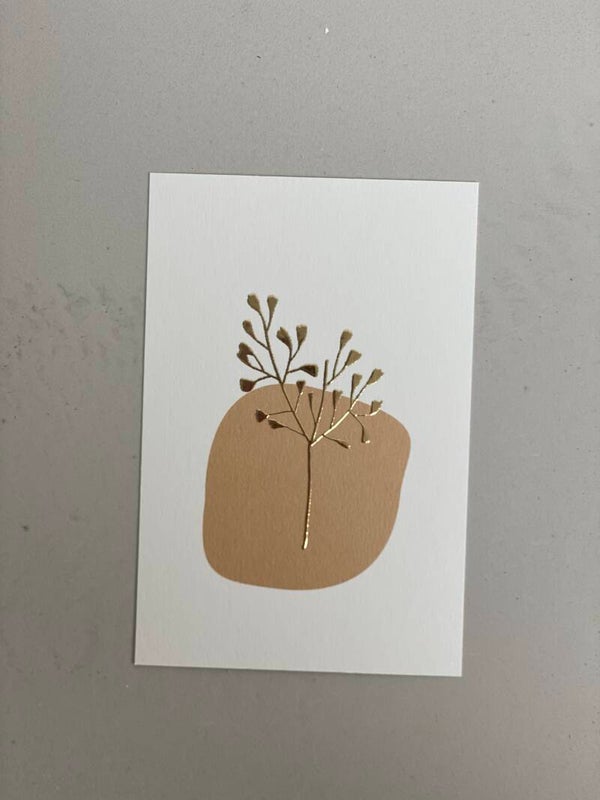 Goudfolie wenskaart warmbruin bloem