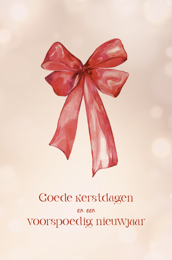 Wenskaart - kerstkaart rode strik