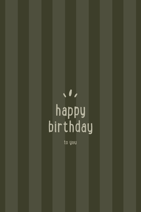 Donkergroen wenskaartje gestreept - happy birthday