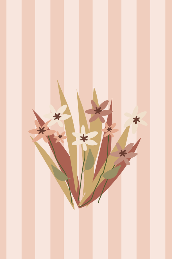Roze gestreept - bloemen boeket wenskaartje