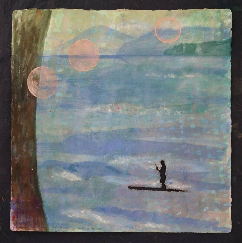 Lake View, 22.5 x 22 in, watercolor/ gouache, 2018