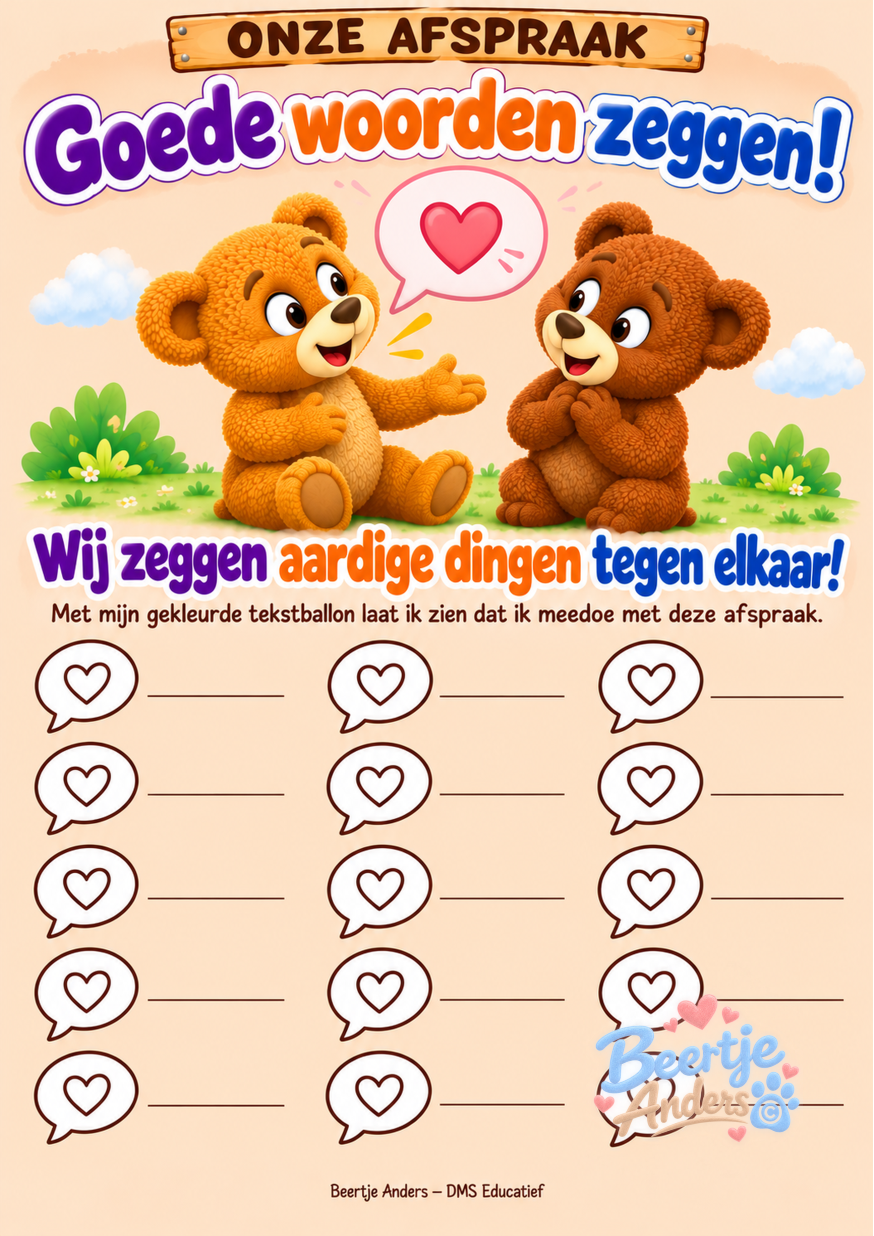 Afsprakenposter ‘Goede woorden zeggen’ – Beertje Anders