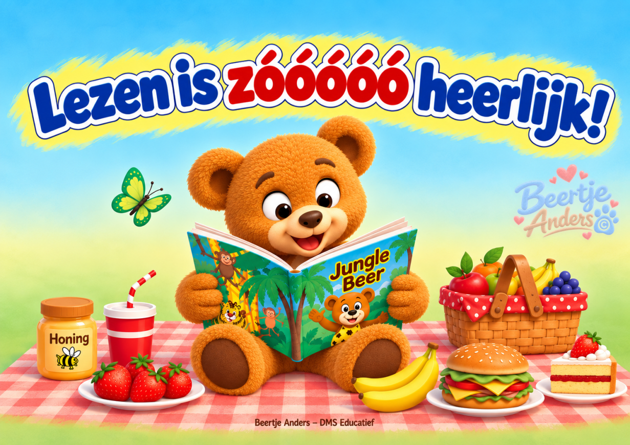 Leesposter ‘Lezen is zóóóóó heerlijk!’ – Beertje Anders A3