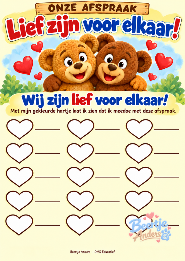 Afsprakenposter 'Lief zijn voor elkaar' – Beertje Anders