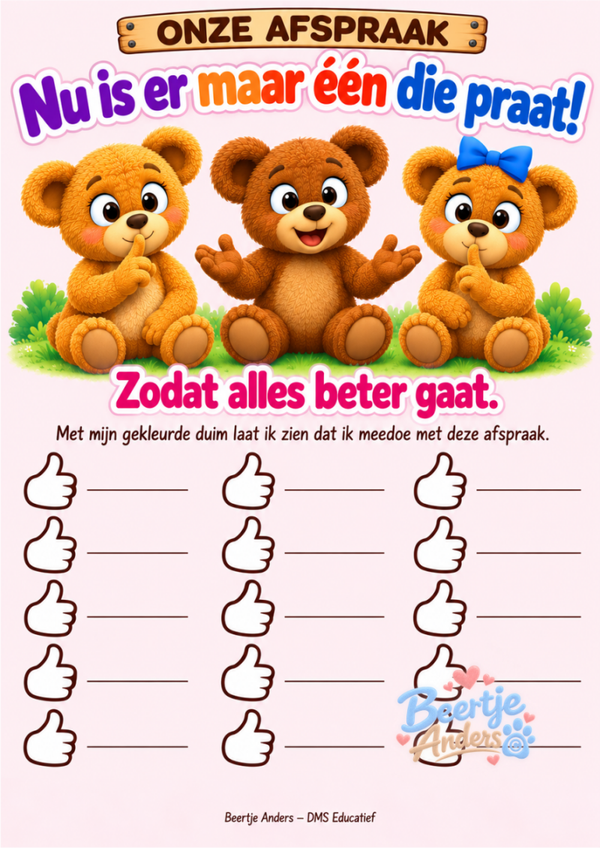 Afsprakenposter ‘Nu is er maar één die praat’ – Beertje Anders