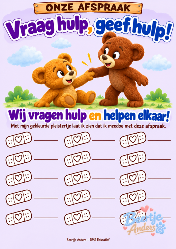 Afsprakenposter ‘Vraag hulp, geef hulp’ – Beertje Anders