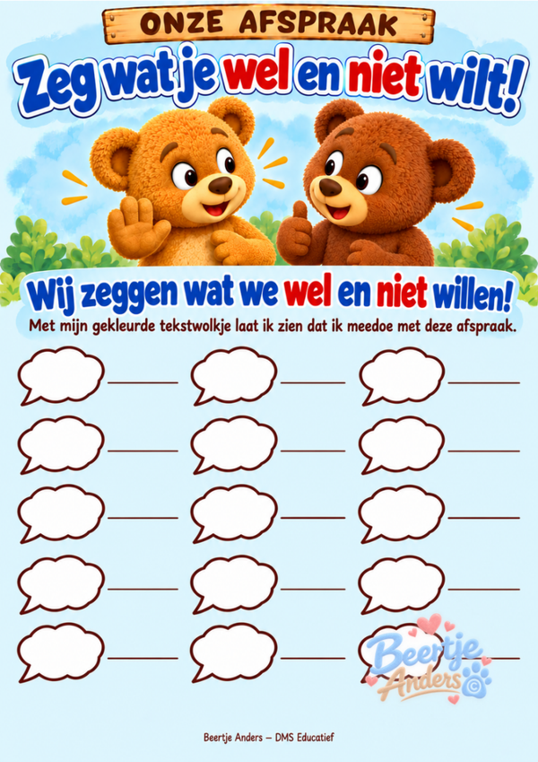 Afsprakenposter ‘Zeg wat je wel en niet wilt’ – Beertje Anders