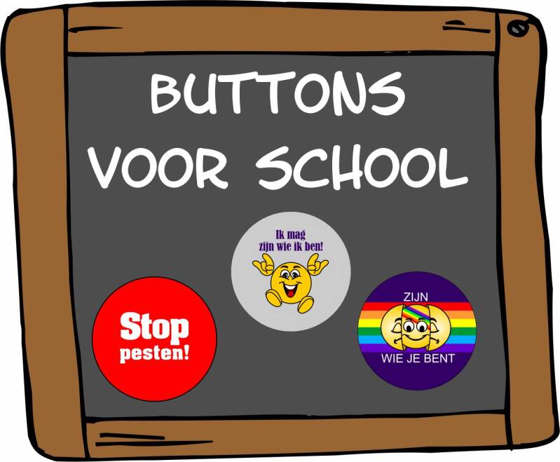 Buttons voor school over respect, pesten, inclusie en sociale veiligheid voor gebruik in de klas en op school
