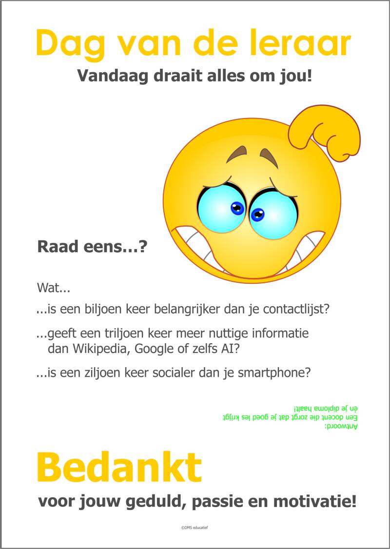 Gratis raadselposter voor de Dag van de Leraar om een docent te bedanken